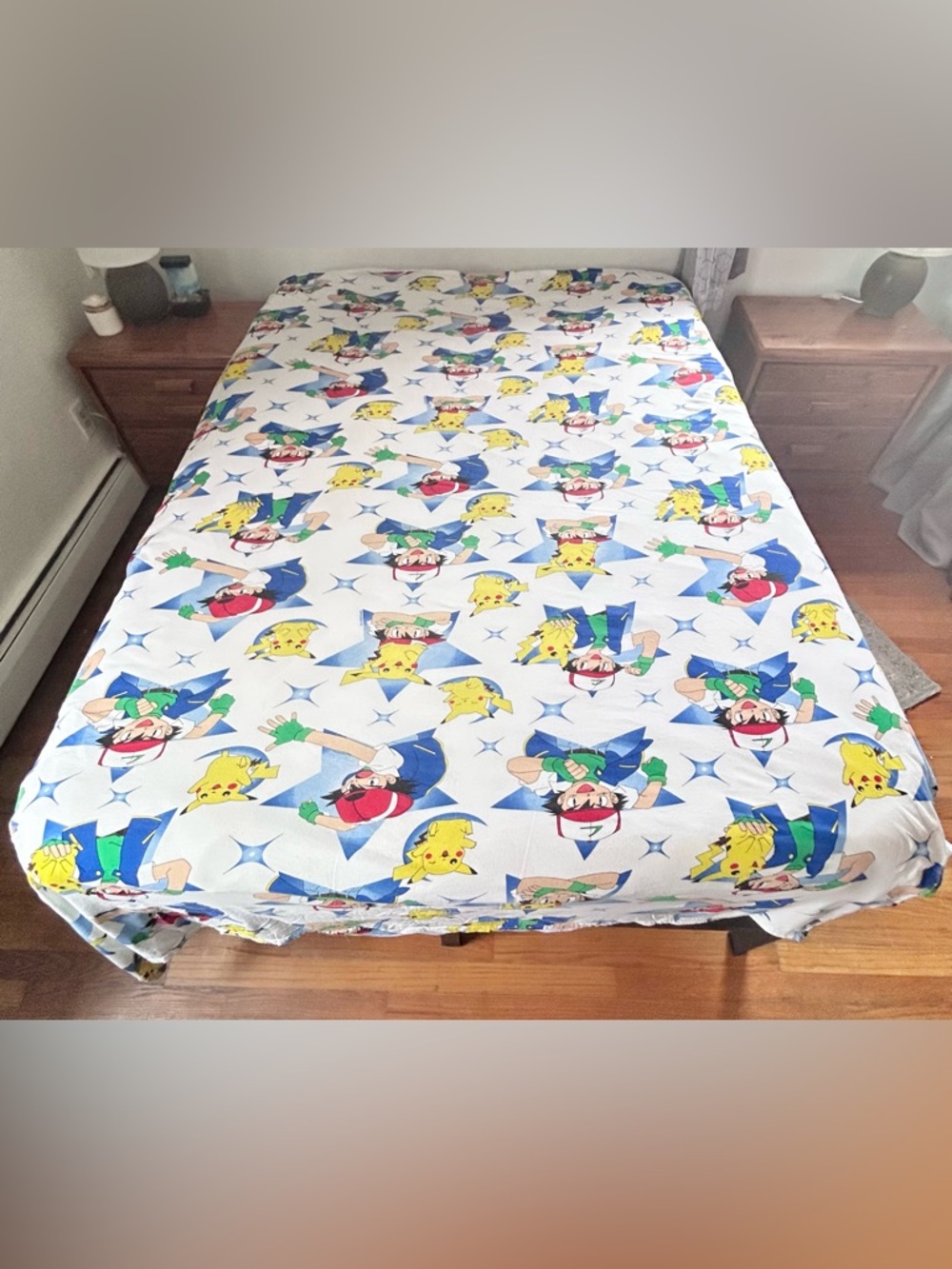 Vintage 1999 Pokemon and Ash Ketchum Twin Bed Flat Sheet 62" x 88"